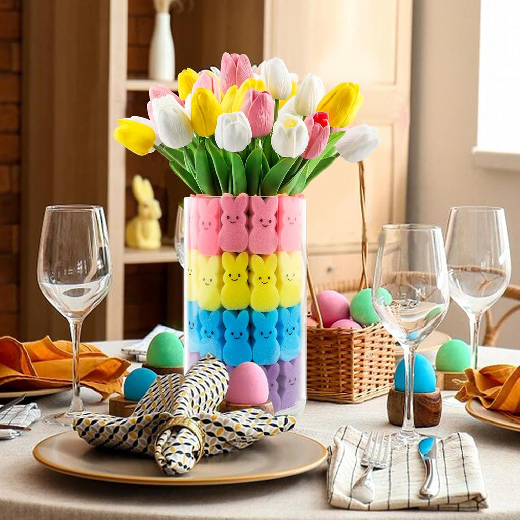 Easter Decorations Easter Decor Artificial Tulips with Bunnies Vase Filler Spring Decor Home Indoor - Set of 15