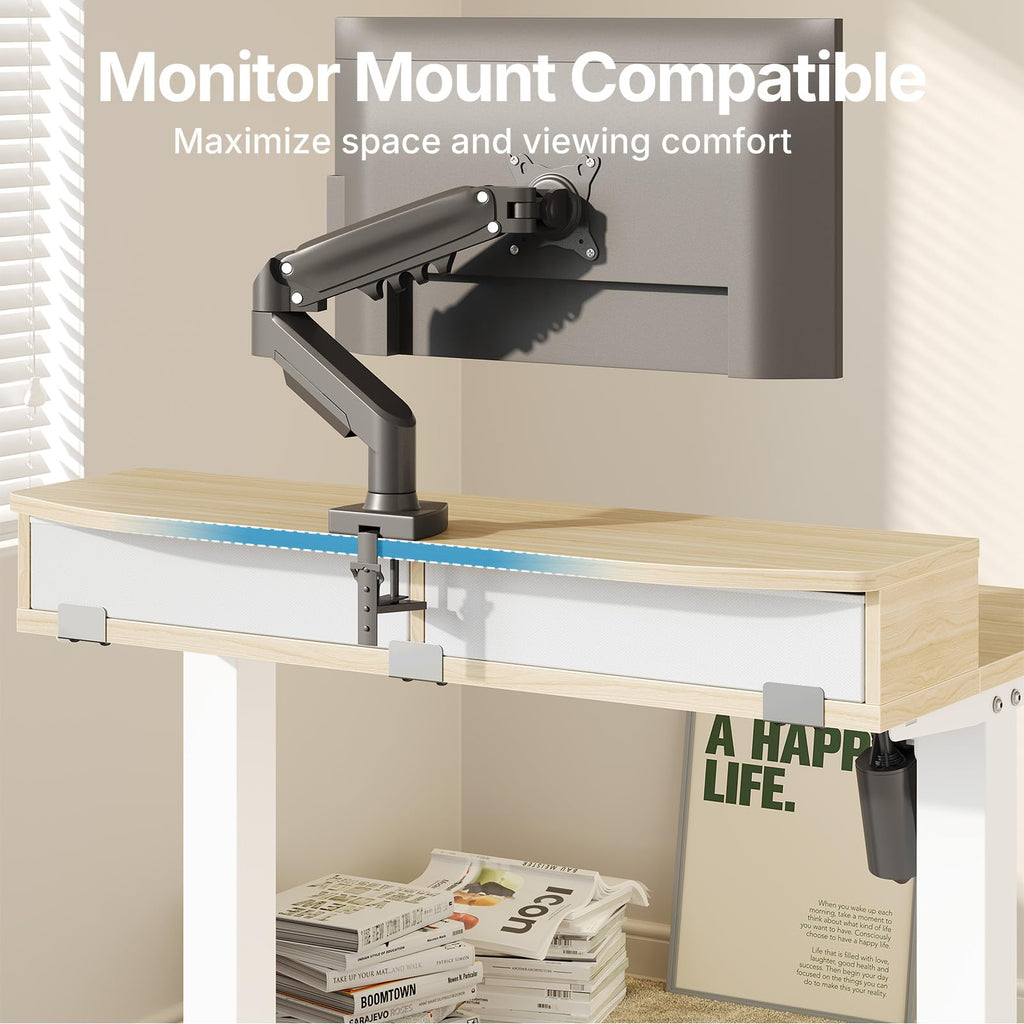 32" X 21" Electric Standing Desk with 2 Drawers, C-Clamp Mount Compatible, Height Adjustable Computer Desk, Home