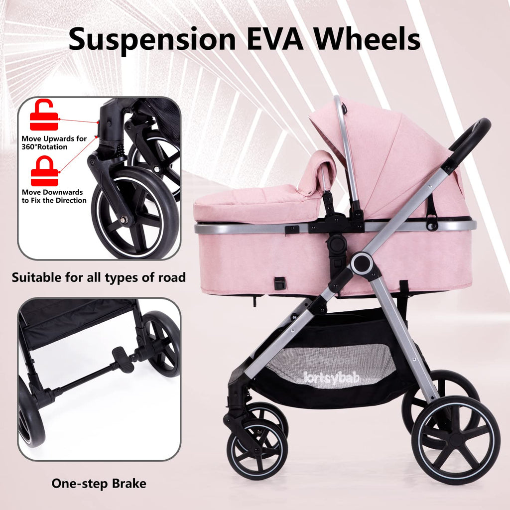 2-in-1 Baby Stroller - Folding Infant Newborn Pram Stroller with Reversible Seat - Toddler Strollers for 0-36 Months
