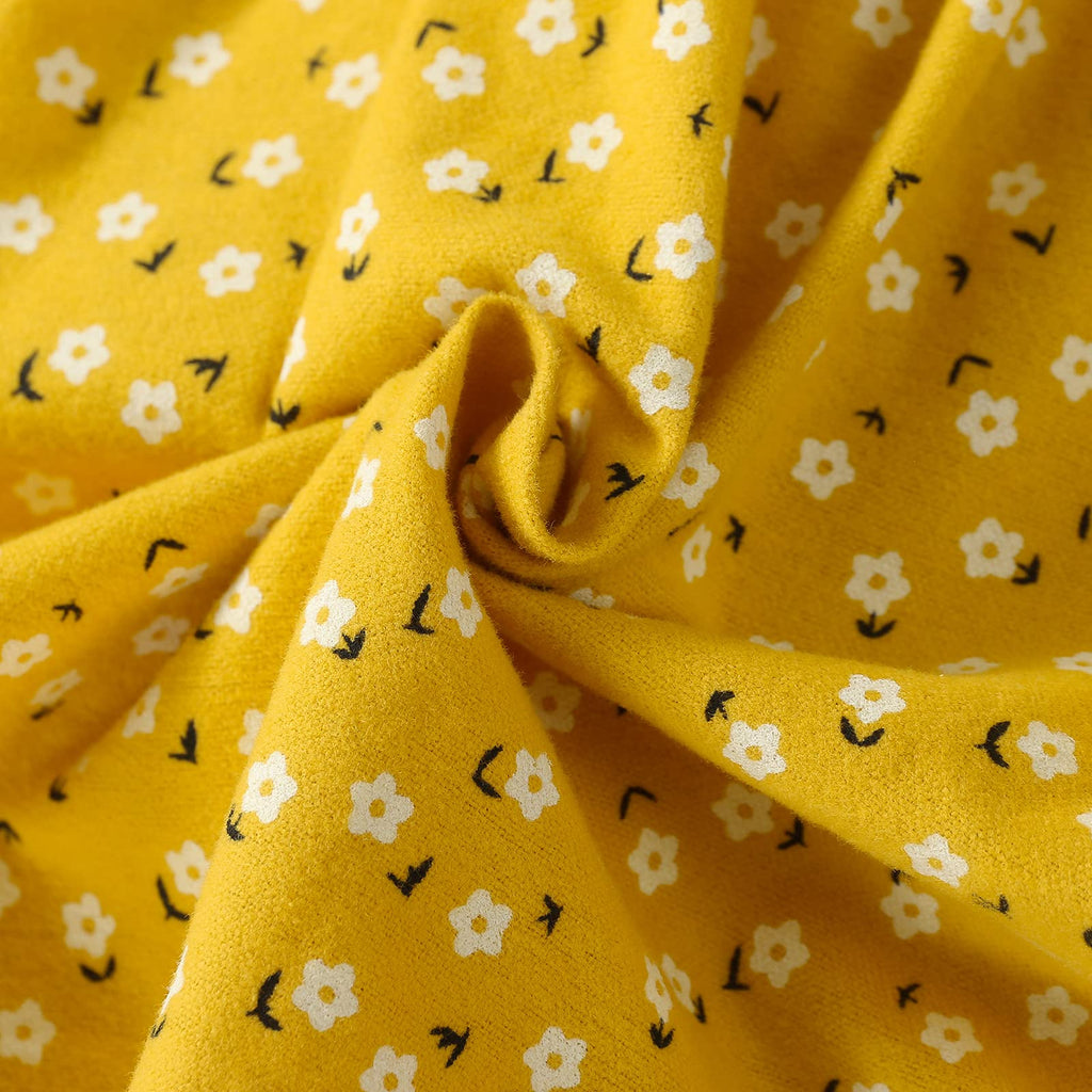 Toddler Baby Girls Floral Dress Long Sleeve Cotton Dress Fall Winter Midi Dress Little Girl Dress Yellow