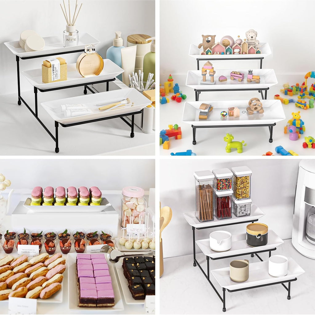 3 Tier Serving Tray, 12'' Collapsible BPA Free Dessert Stand, Black
