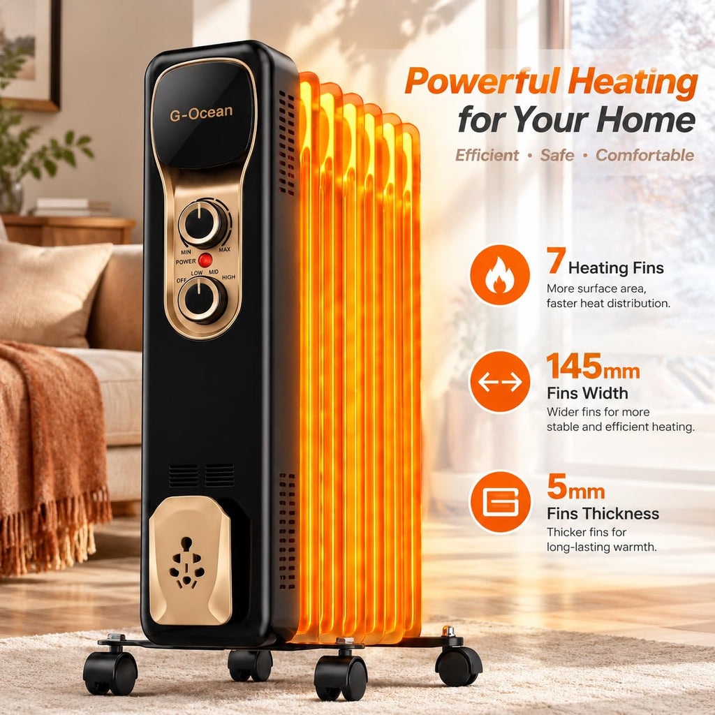 Oil Filled Radiator Heater,1500W,Manual Knob,Silent Heating