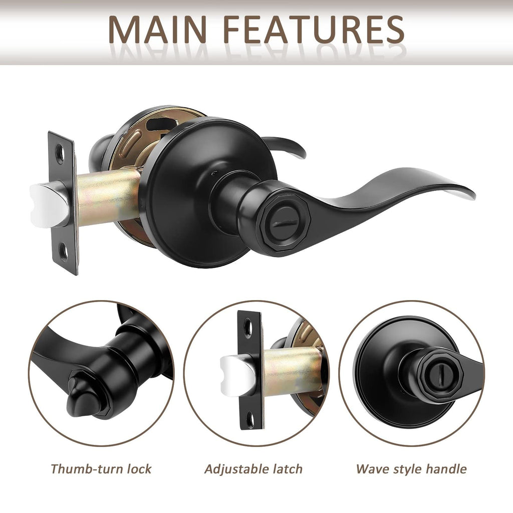 10 Pack Privacy Door Lever,Locking Black Door Handle Set Doors,Keyless Interior Door Handle Black Finish Wave Door