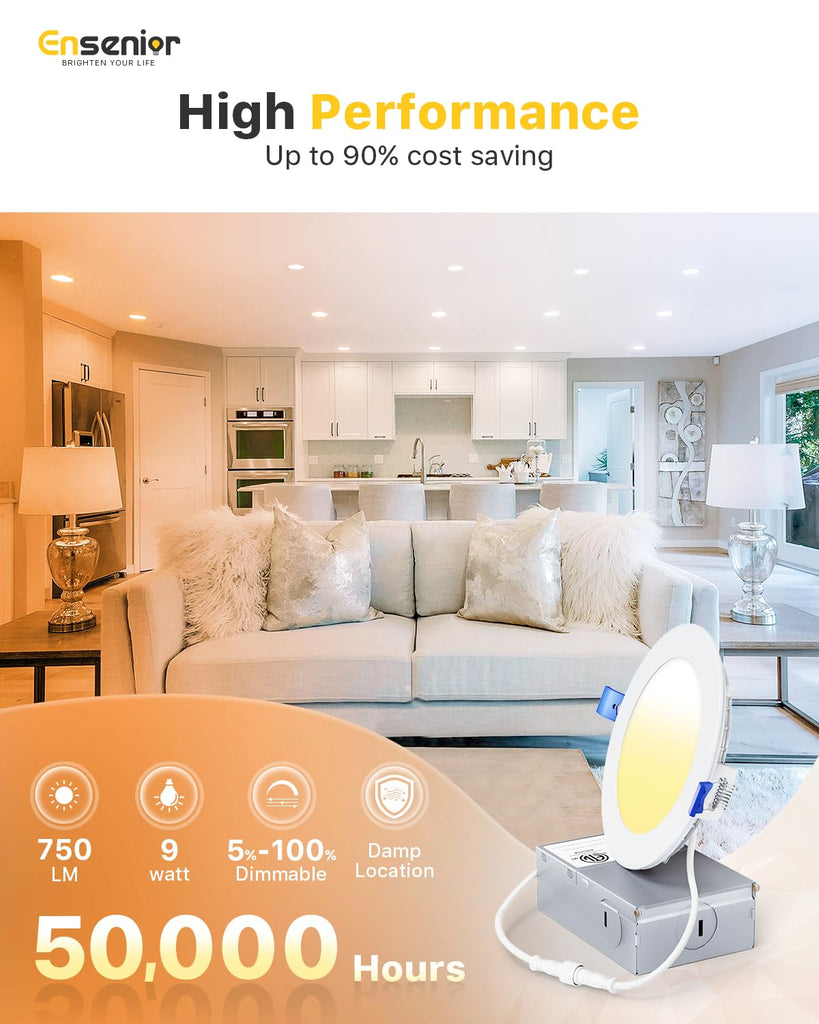 12 Pack 4 Inch LED Recessed Light, 3CCT Dimmable Canless Wafer