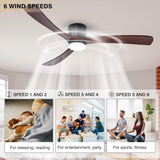 Modern 60 Inch Low Profile Flush Mount Ceiling Fan with LED Lights and Remote Control - 3 Wood Blades, Reversible DC Motor, 6 Speeds - Walnut and Matte Black