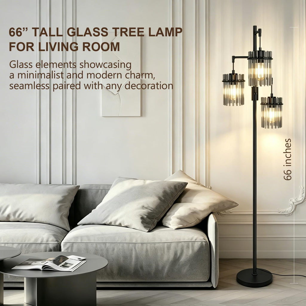 Dimmable Black Crystal Standing Farmhouse Tree Floor Lamp