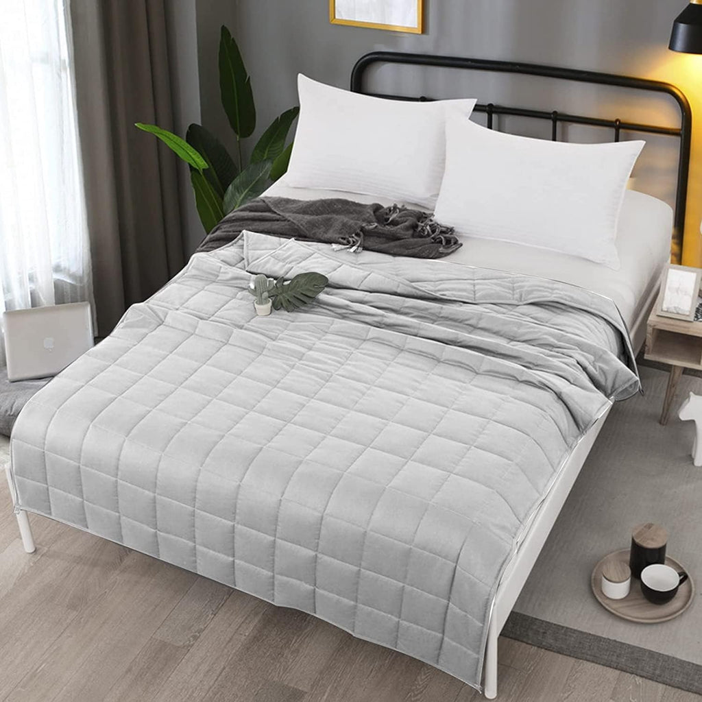 Weighted Blanket (100% Cotton,48''x72'',12lbs, Light Grey), Cooling Weighted Blanket for Adults, High Breathability