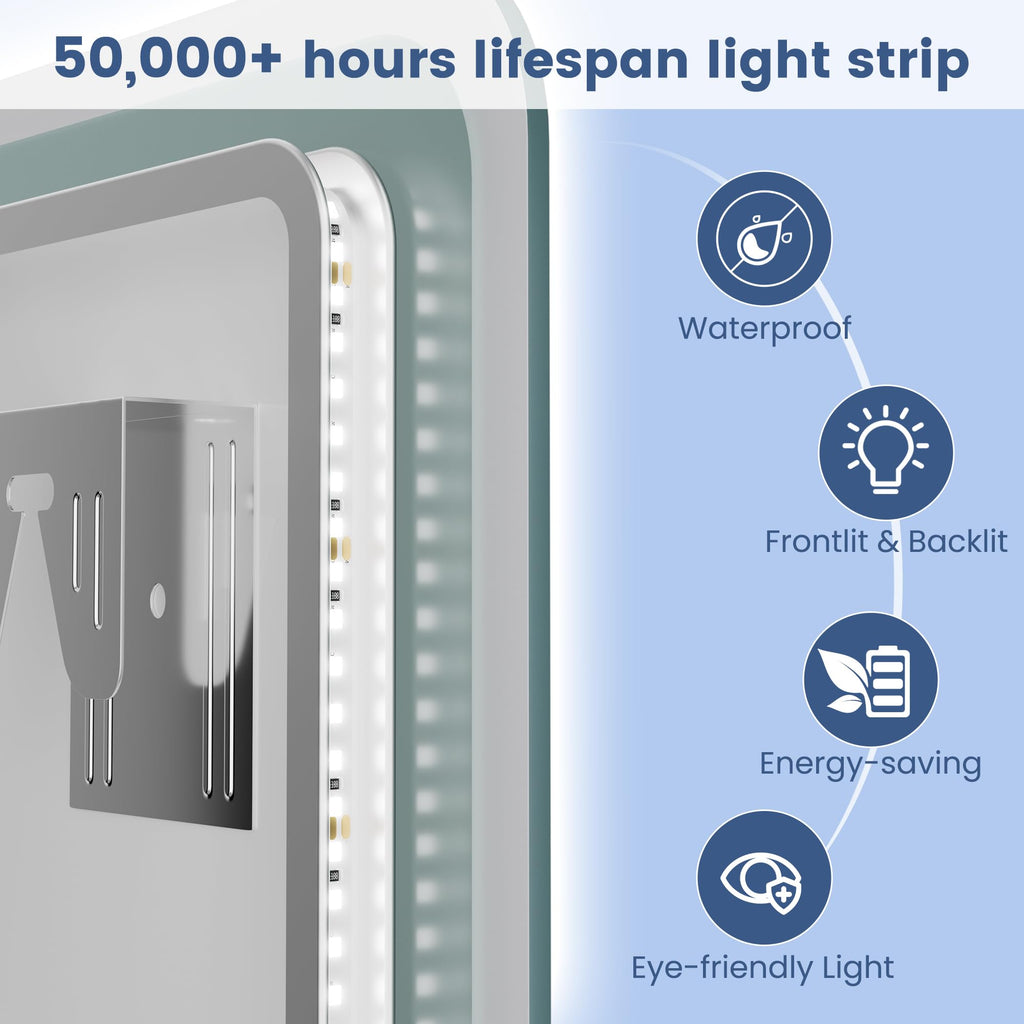 40"x28" LED-Bathroom-Mirror-with-Lights, Wall-Mounted with Bluetooth Speaker, Anti-Fog, 3 Color Temperature, Dimmable