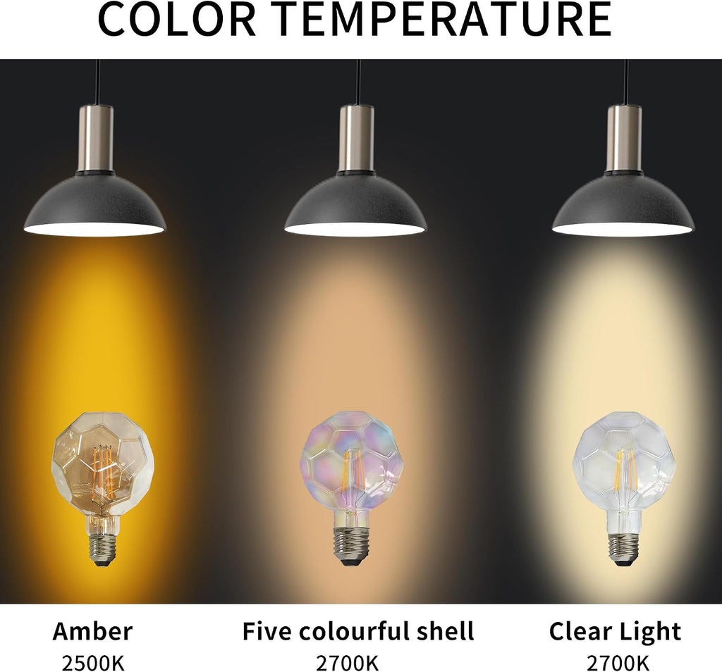 Vintage LED Edison Bulb G30 G95 6W Equivalent 60watt, CRI 90+ Dimmable LED Filament Light Colorful Housing Soccer