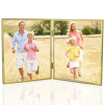 8x10 Picture Frame Double Hinged Folding, Elegant Thin Edge Metal Real Glass 8 by 10 Photo Frames, for Tabletop and