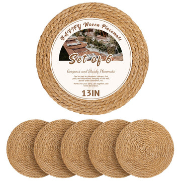 13in Round Fall Placemats Set of 6, Woven Chargers for Dinner Plates