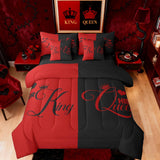 King and Queen Crown Bed in a Bag Queen Comforter Set 7 Piece,Her King and His Queen Bedding Set,Romantic Valentine's