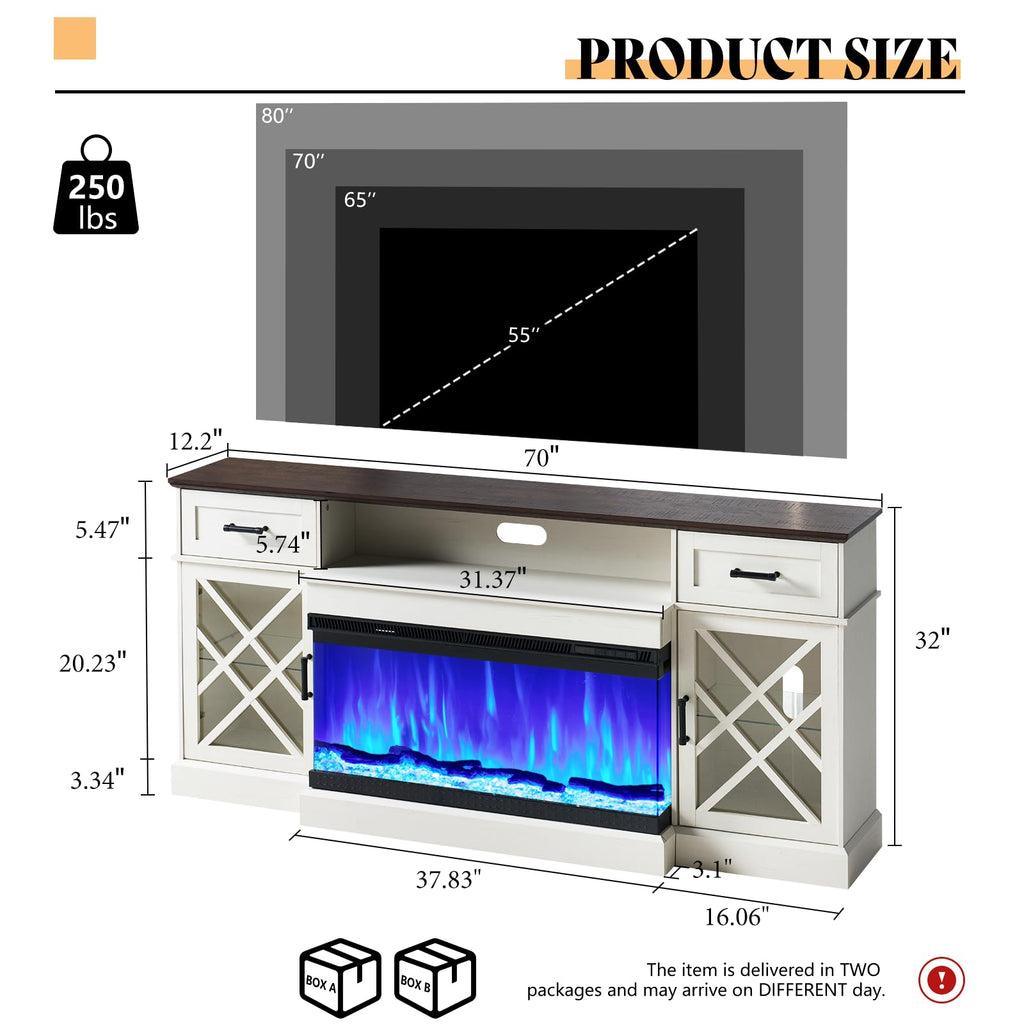 70" Farmhouse with 3-Sided Glass Fireplace