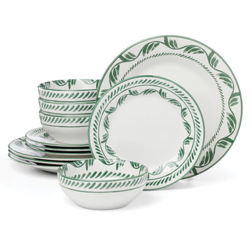 Solear Green Stoneware 12-Piece Dinnerware Set for 4