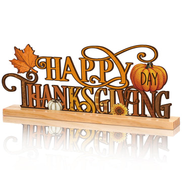 11.8 Inch Happy Thanksgiving Sign, Metal Pumpkin Maple Decor