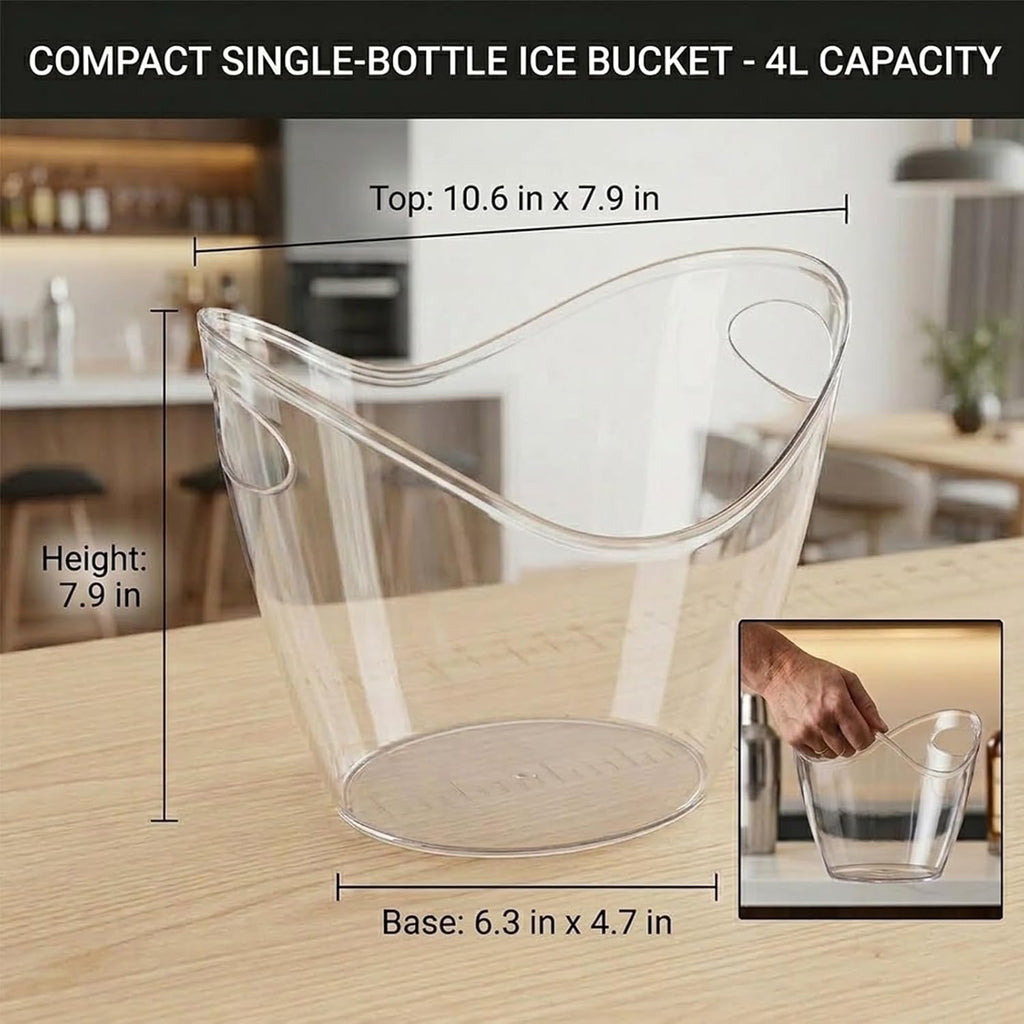 4L Clear Ice Bucket for Parties, Plastic Beverage Tub for Champagne Beer Wine, Mimosa Bar Supplies Drink - Set of 2