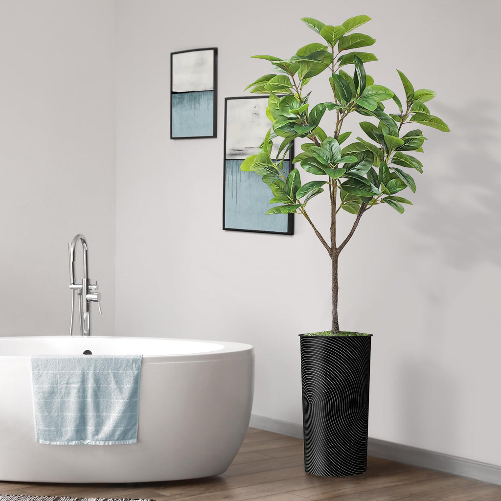 Tree in Geometric Spiral Pattern Planter, Fake Magnolia Tree for Indoor and Outdoor Home Decoration - 70" Overall