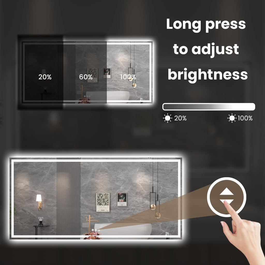 88 x 38 in LED Bathroom Mirror, Front and Backlit, Anti-Fog