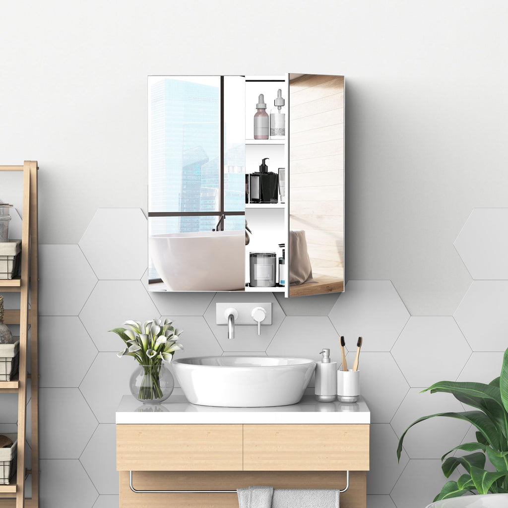 Bathroom Mirrored Cabinet, Stainless Steel Frame, 24"x26", Silver