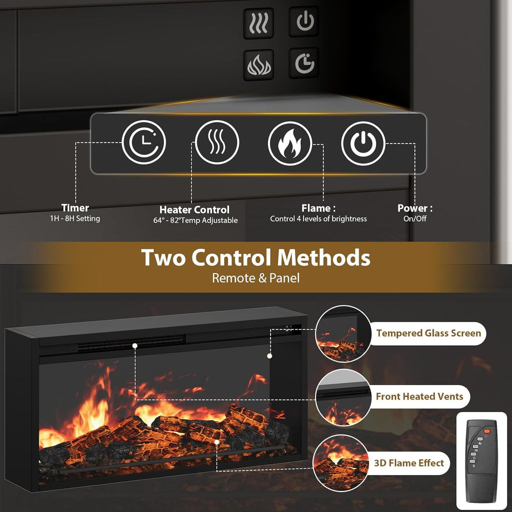 Fluted Fireplace TV Stand Up to 80" TVs, Modern Entertainment Center with 30" Electric Fireplace, Luxury Media
