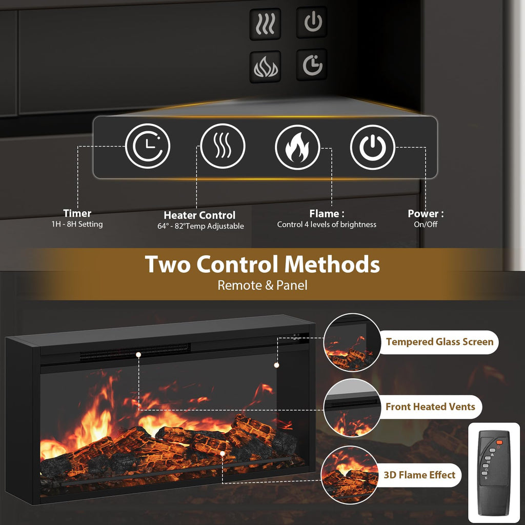 Fluted Fireplace TV Stand Up to 80" TVs, Modern Entertainment Center with 30" Electric Fireplace, Luxury Media