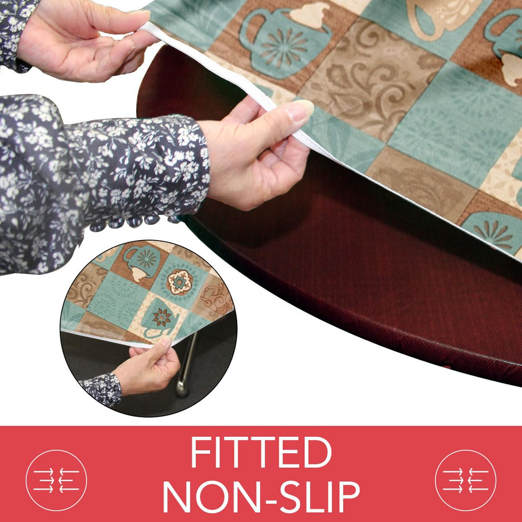 Round Tablecloth, Flannel Backed, Global Coffee Pattern