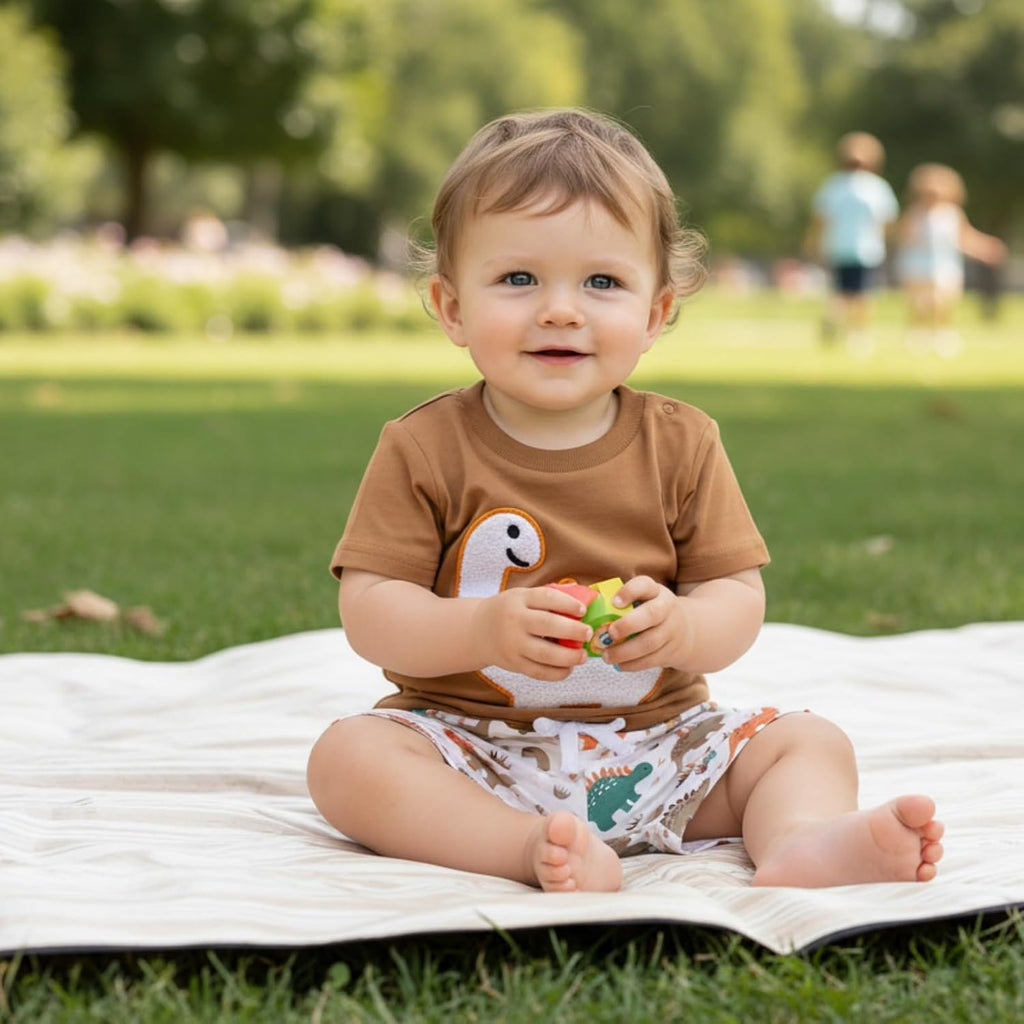 Toddler Baby Boy Summer Clothes 0 6 12 18 Dinosuar Embroidery Outfit 2PCS Short Sleeve T-shirt Shorts Set