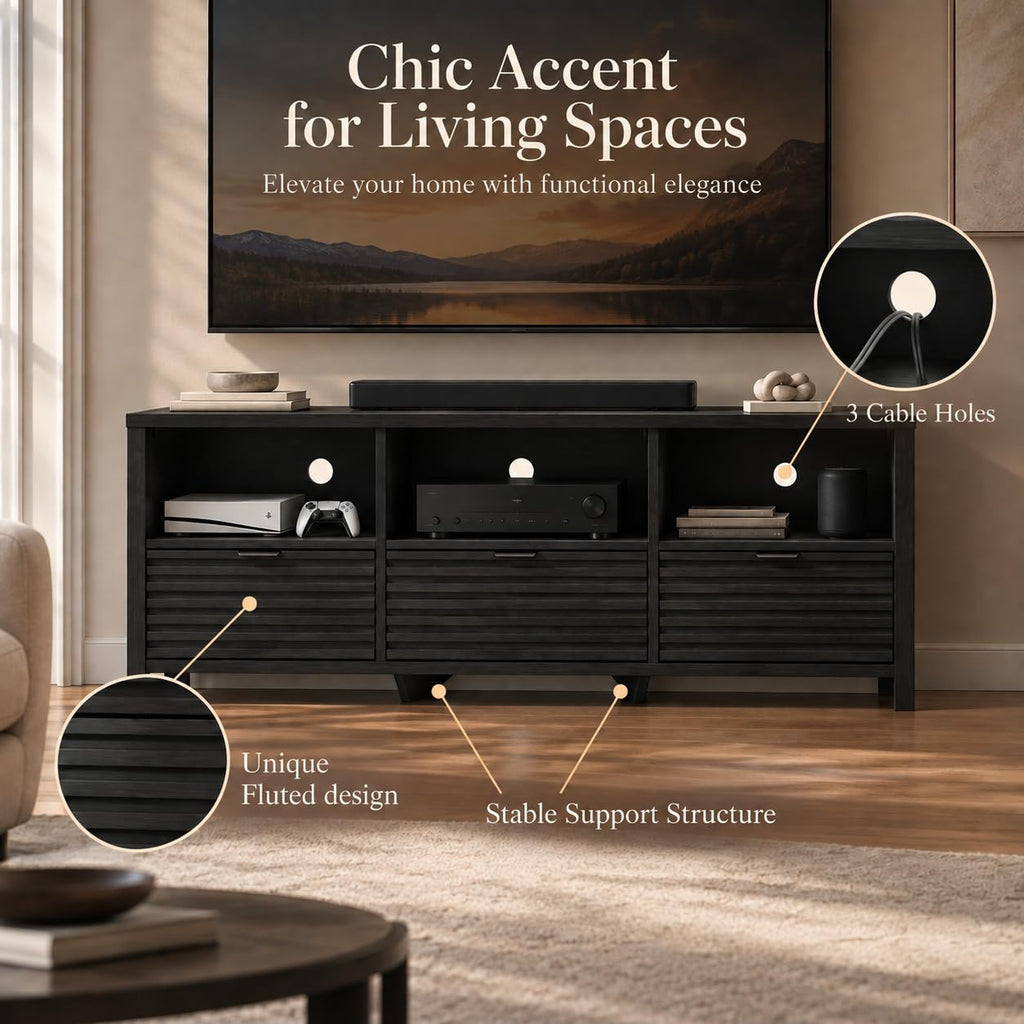 Black Modern TV Stand for 55-60 in TVs, Bedroom