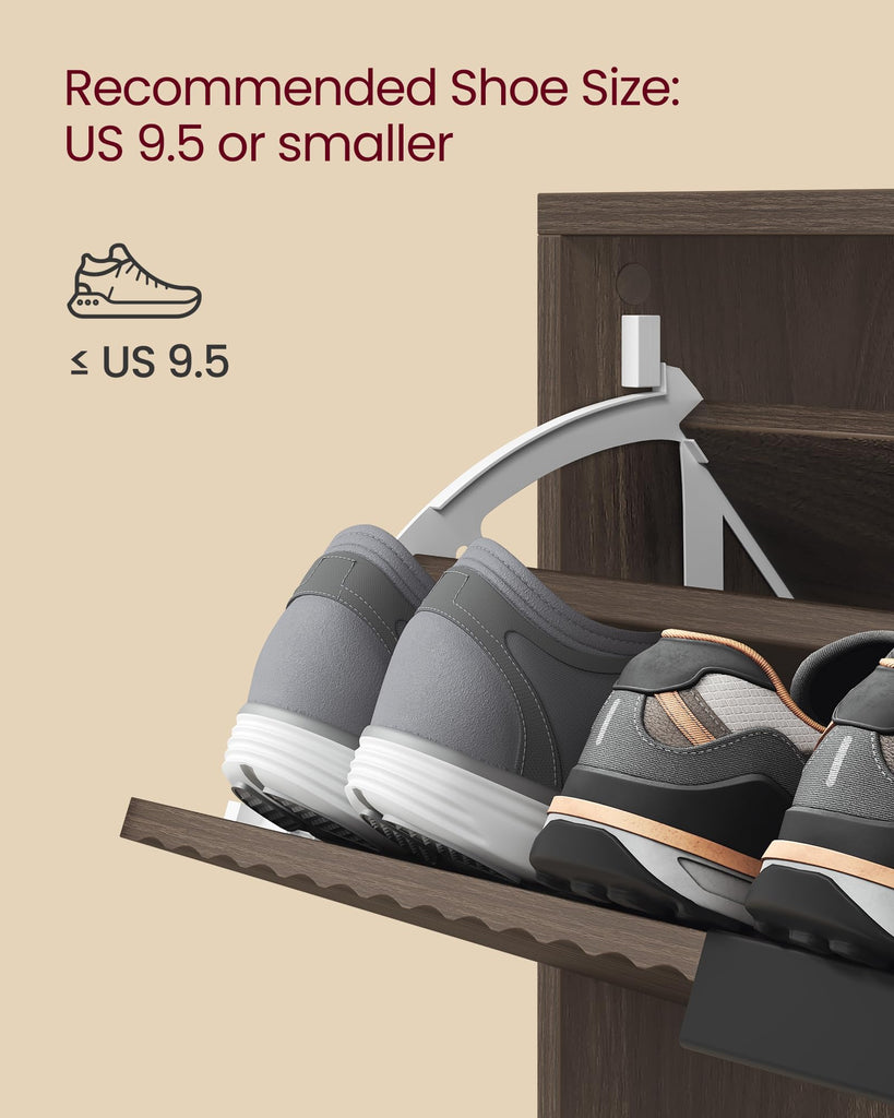 Collection - Shoe Storage Cabinet with 2 Flip Drawers, Freestanding Narrow Shoe Rack Organizer, Fluted Doors, Fits