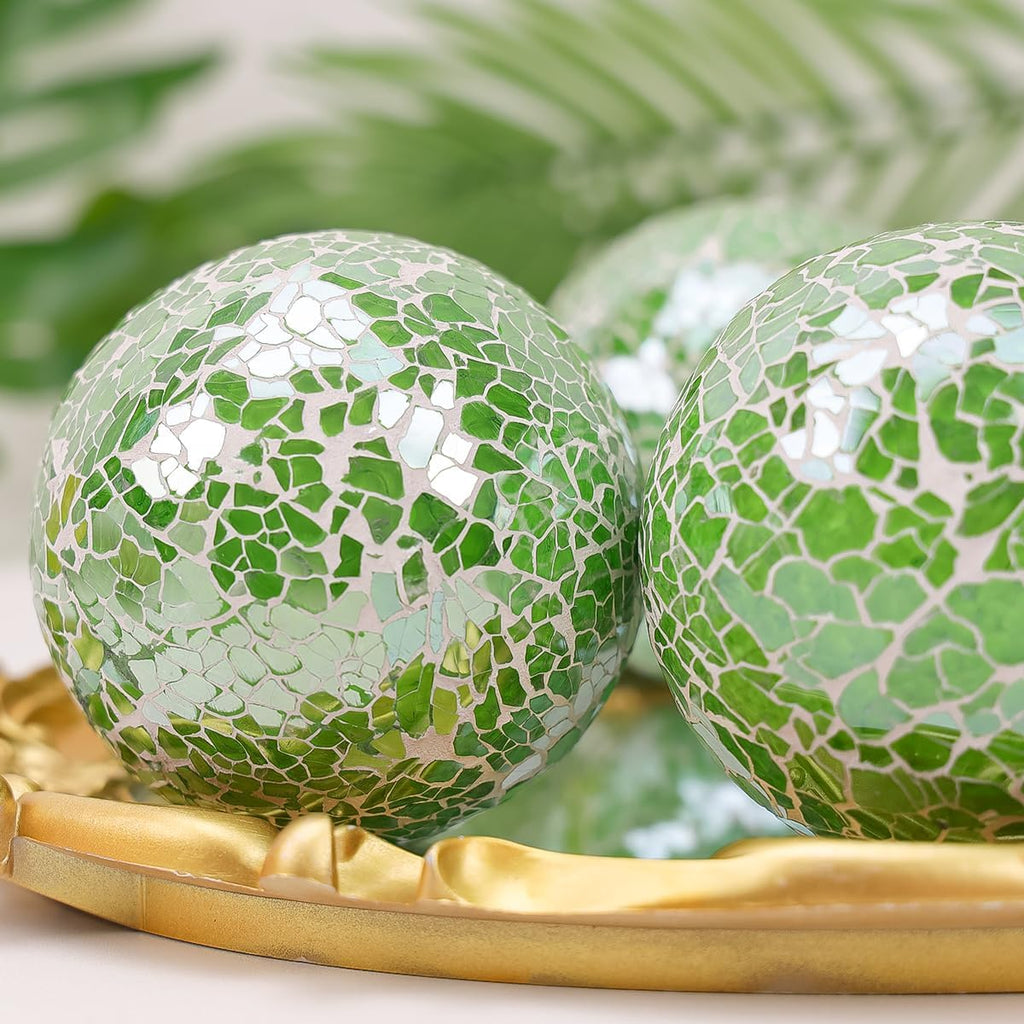 Mosaic Glass Ball Green Decorative Balls for Bowls 3.35inch - Set of 3