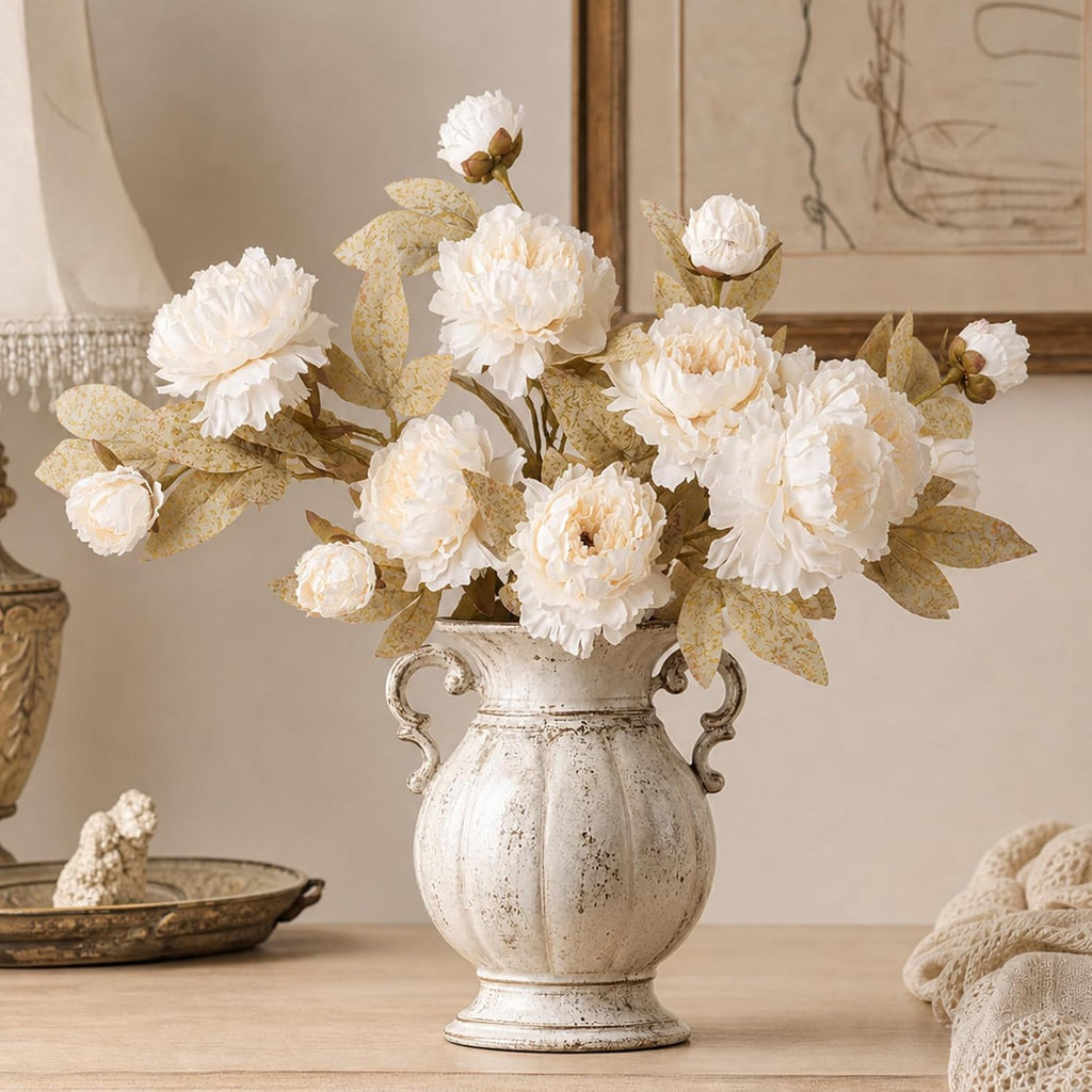 32" Ivory Vintage Peonies Artificial Flowers for Vase - Set of 5