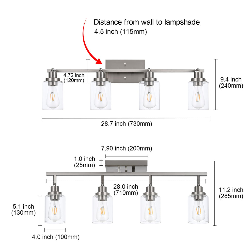 4 Light Track Lighting Kit 28.7 Inch Bathroom Vanity Light Fixtures