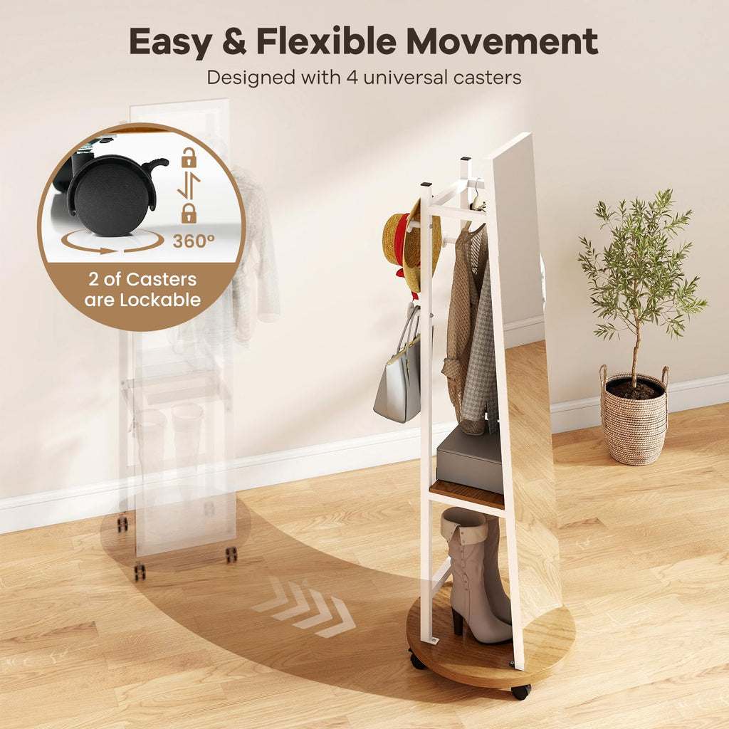 55" Full Length Mirror with Coat Rack, Standing Coat Tree