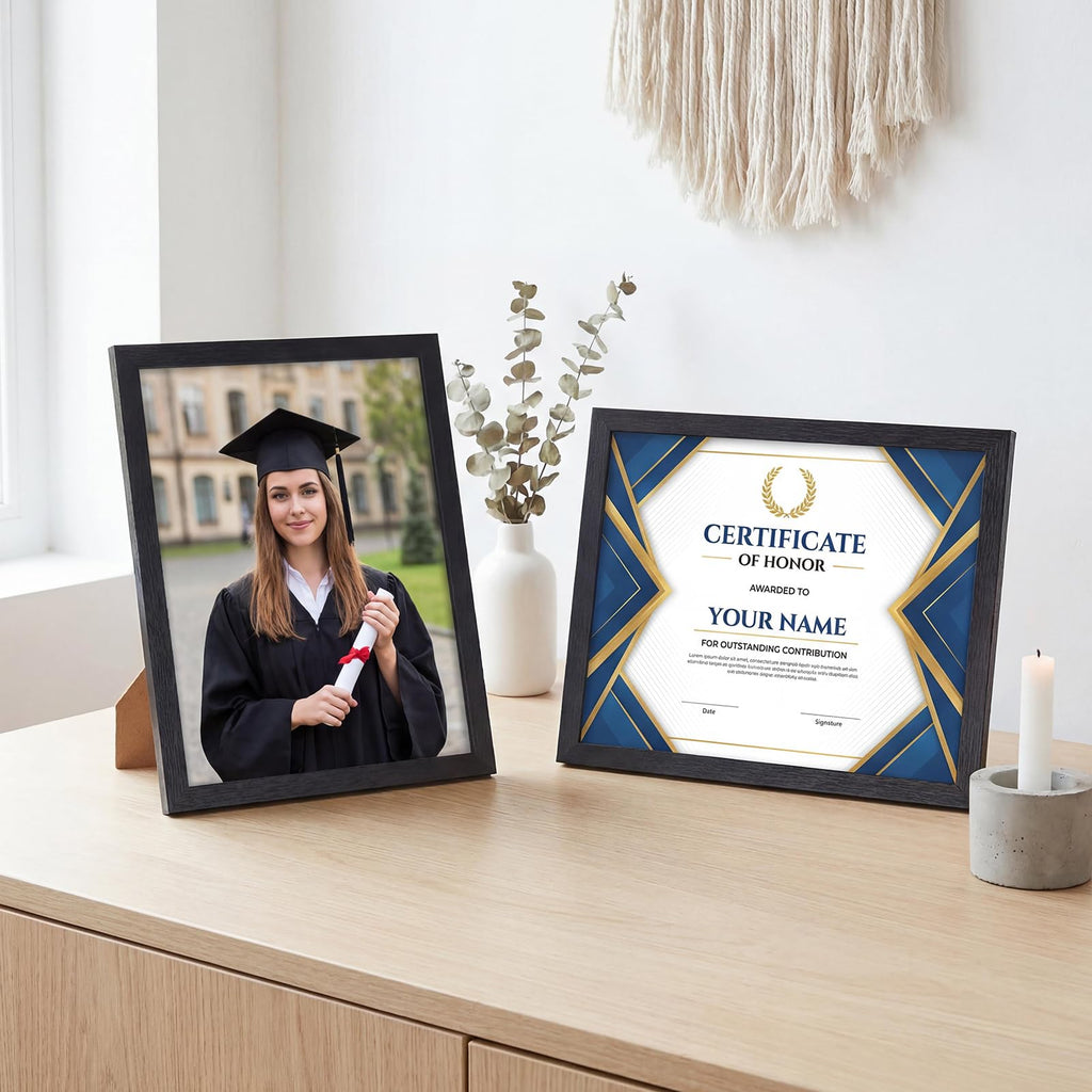 8.5 x 11 Picture Frame Set of 5, Black 8.5 by 11 Photo Frames Used for Certificate, Diploma, Document, Degree, Award