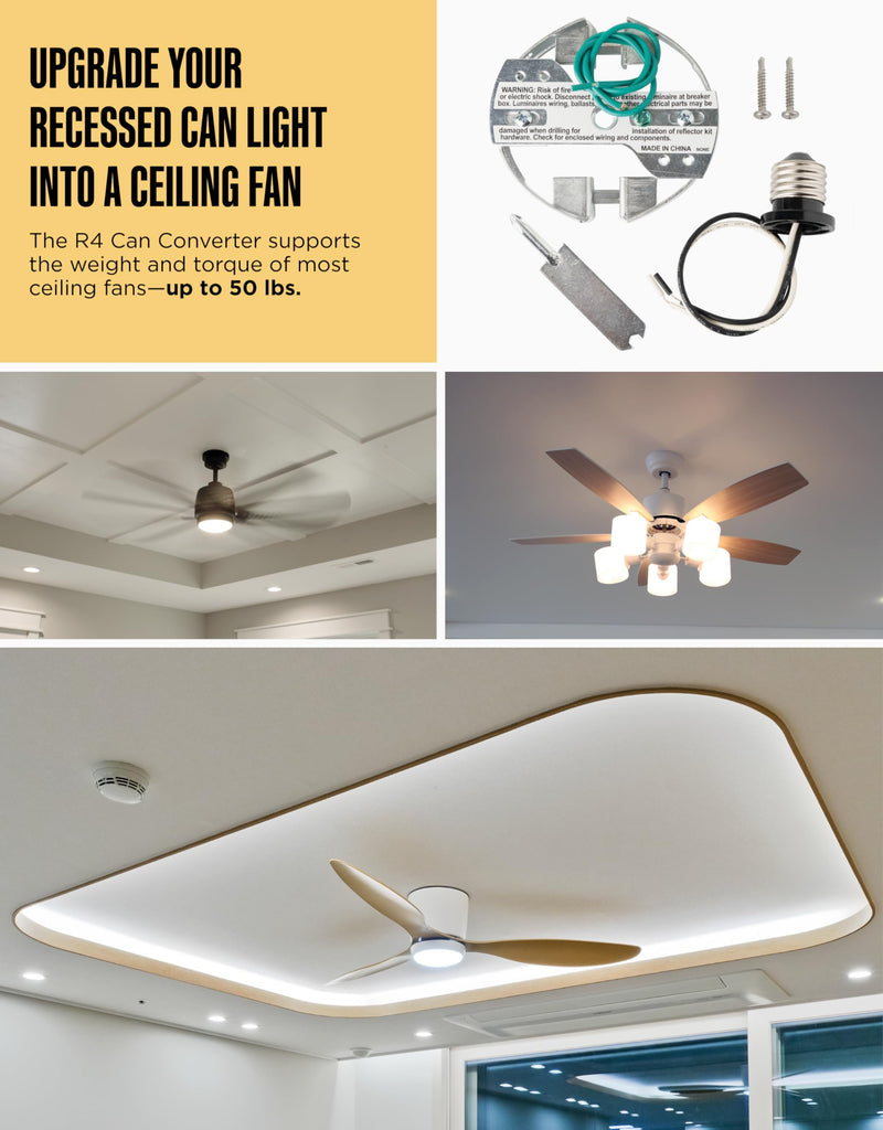 R4 Recessed Can Light Conversion Kit - Home Improvement for 4" Cans, Hardware Converter for Flush Mount Light