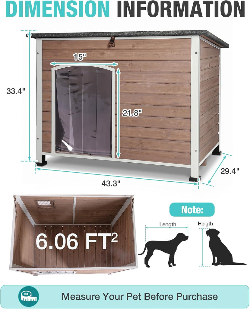 Heated Dog House Outdoor Weatherproof Wood Kennel for Large Dogs
