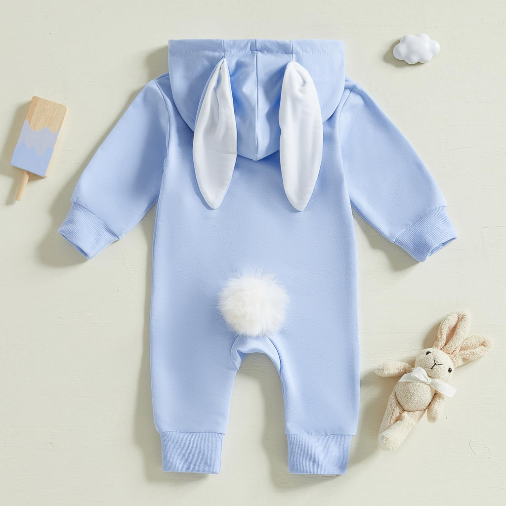Newborn Baby Boy Girl Easter Outfit Bunny Ear Hoodie Romper Long Sleeve Jumpsuit Infant Spring Clothes (Little Bunny