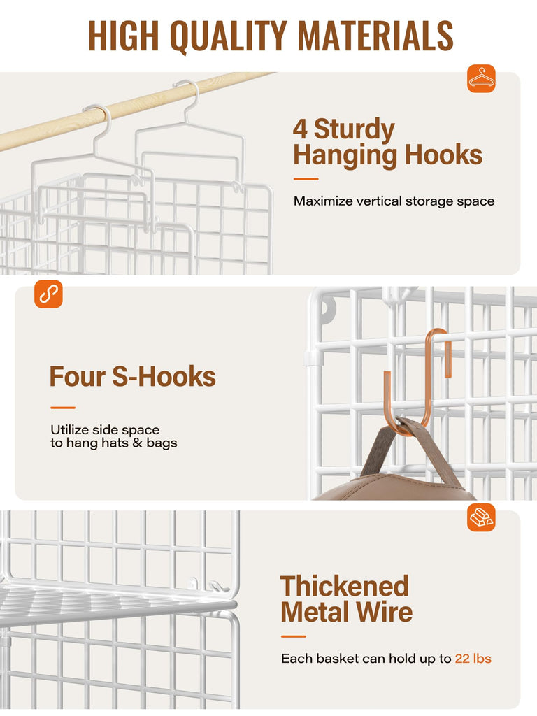 6 Tier Closet Hanging Organizer, Metal Closet Organizers and Storage with 4 Hanging Hooks 4 S-Hooks for Wardrobe