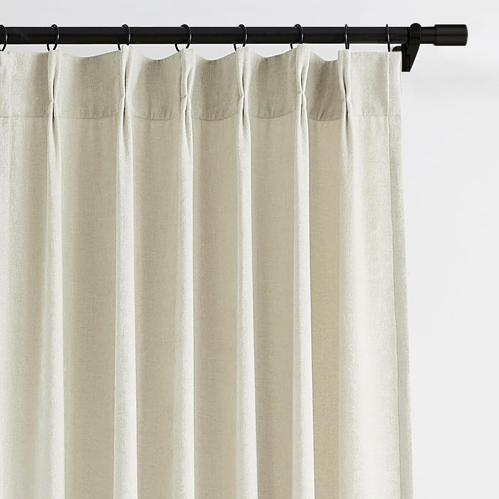 Ivory Beige Pinch Pleated Curtains Velvet Chenille Light Filtering Window Curtains 84 inches for Living Room Bedroom