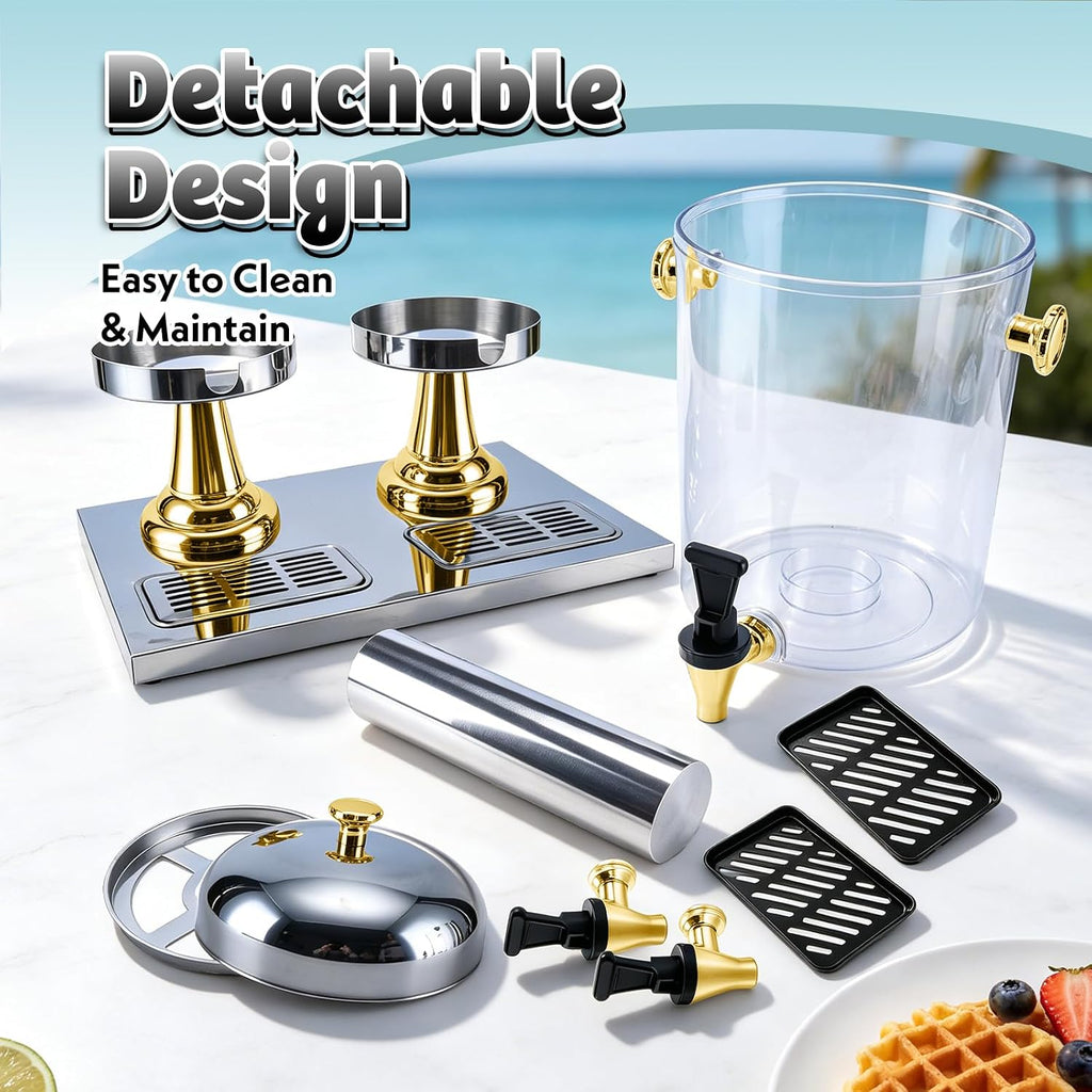4.2 Gallon Drink Dispensers for Parties, 2 x 2.1 Gal Leakproof Beverage Dispenser with Stainless Steel Stand, Spigot