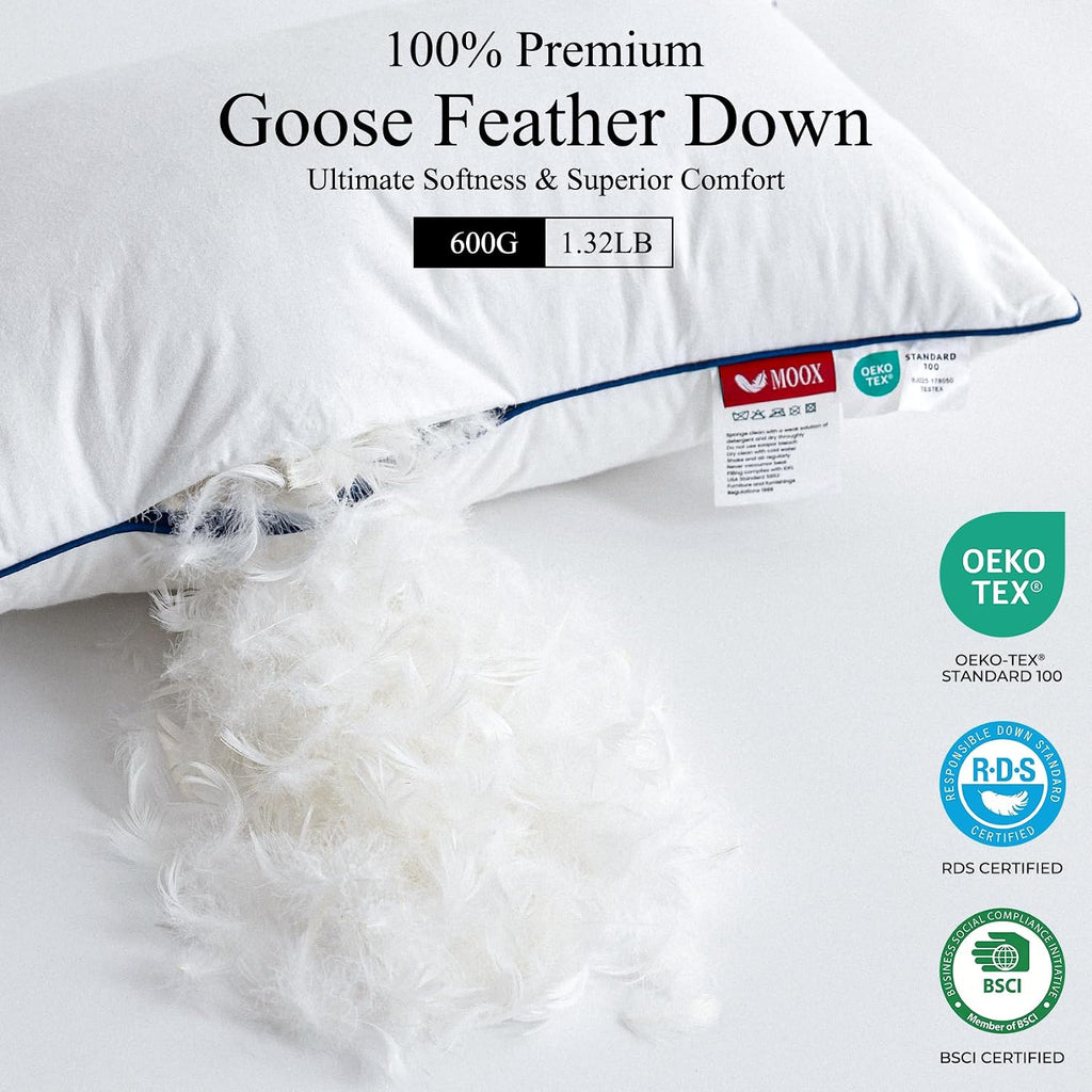 Down 12x20 Pillow Inserts, Goose Down & Feather Fill Decorative Lumbar Pillow Insert, Triple-Layer Downproof - Set of 2