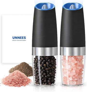 Battery Operated Gravity Salt And Pepper Grinder Set, (Black) - Set of 2