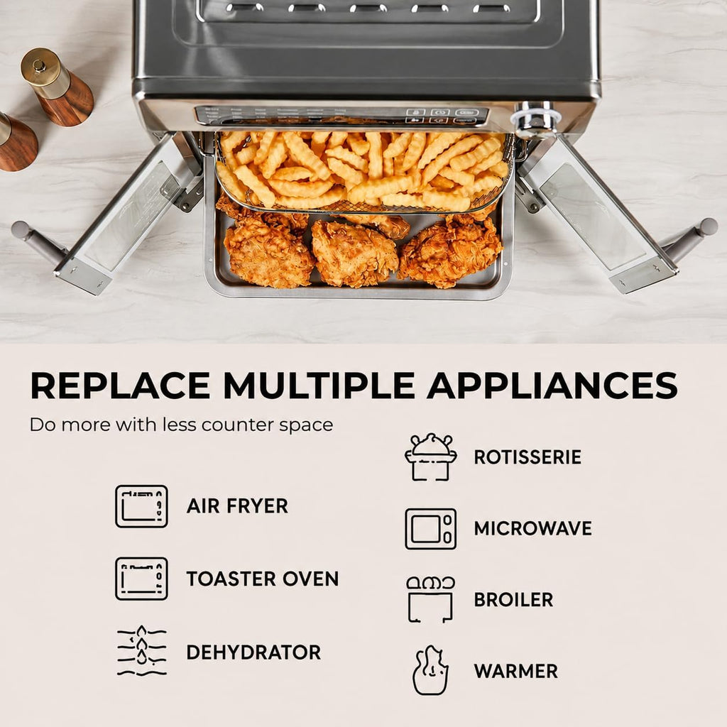 Extra Large French Door Air Fryer Toaster Oven Combo, 24 Cooking Functions and Digital Controls, 7 Accessories