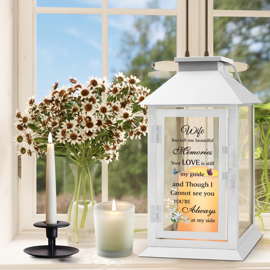 Memorial Lantern for Loss of Wife, Sympathy Lantern with LED Candle, Bereavement Gift in Memory of Wife, Remembrance