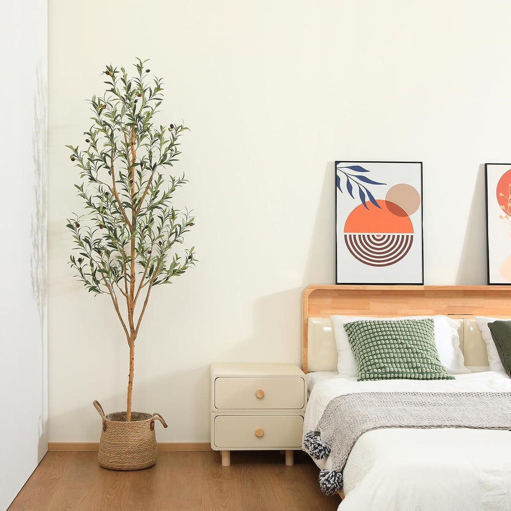 6FT Artificial Olive Tree, Real Wood Trunk & Silk Leaves