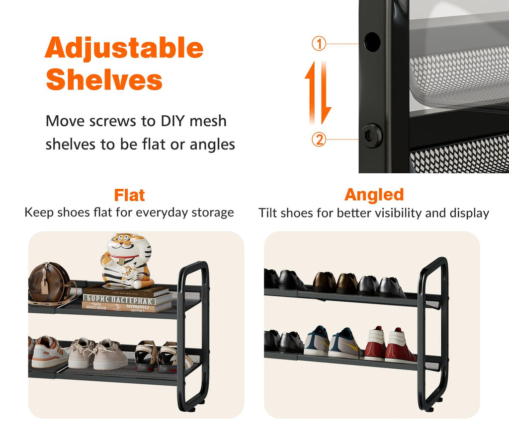 2 Tier Expandable Shoe Rack for Closet & Entryway, Metal Shoe Storage