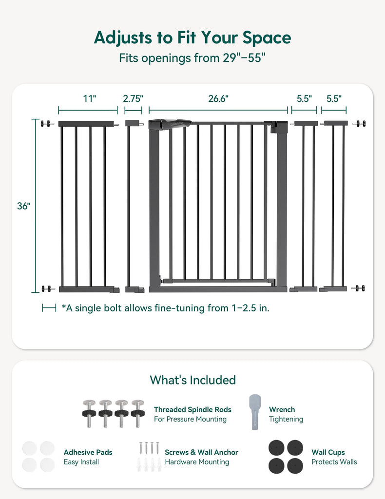 29-55" Extra Wide Baby Gate, 36" Tall,, Black