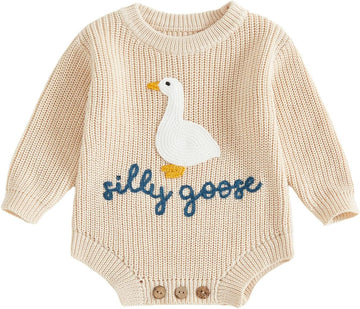 Silly Goose Embroidery Baby Girl Boy Sweater Romper