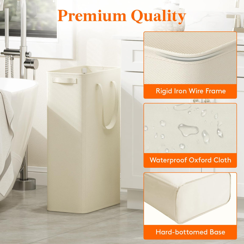 2 Pack Slim Laundry Hamper with Handles, 65L, White