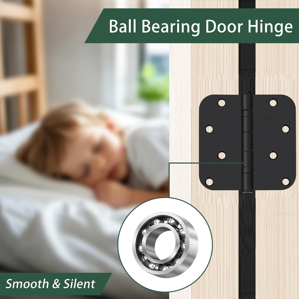304 Stainless Steel 4 Inch Matte Black Door Hinges 5/8" Radius Corners Interior Hinges 4'' Ball Bearing Door Hinges